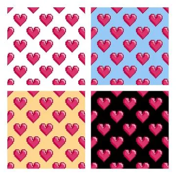 Patterns with pixel hearts Stock Illustration