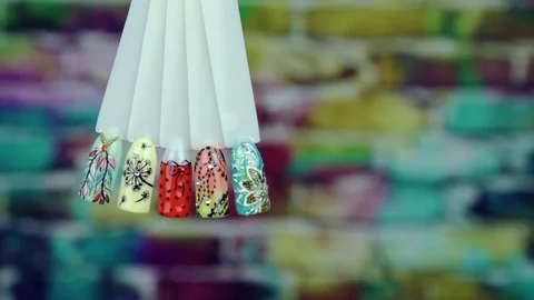 Patterns with plants nails templates autofocus Stock Footage 79132918