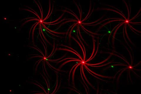 Patterns in red and green on the wall. Laser background. Party or disco conce 스톡 사진
