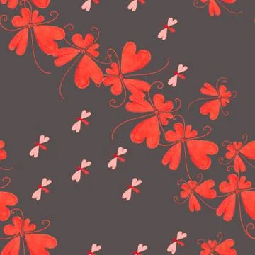 Patterns of red hearts doodles for textiles, packaging, background for Valent Stockillustratie