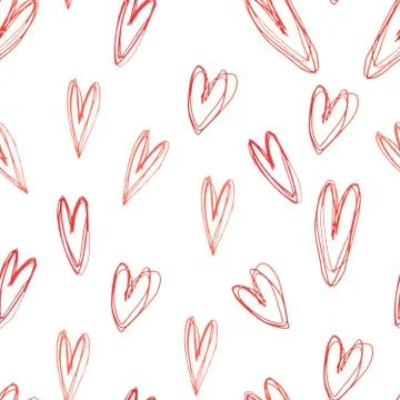Patterns of red hearts doodles for textiles, packaging, background for Valent Illustrazione stock