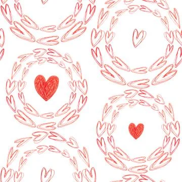 Patterns of red hearts doodles for textiles, packaging, background for Valent Stockillustratie