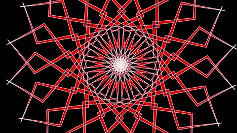 Patterns of red shapes on black background in a rotating design in a digita.. Stock-Footage 333445861