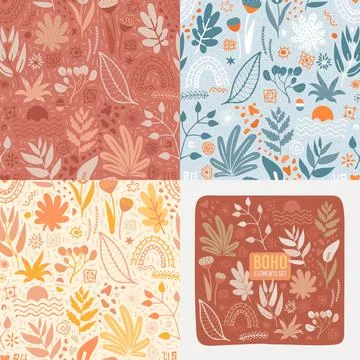 Patterns set with bohemian decor Stock Illustration