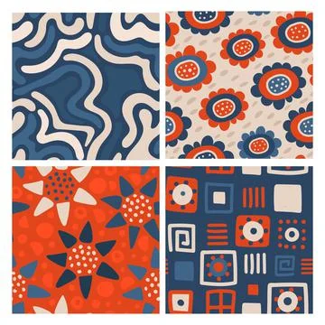 Patterns set in red and blue Stock Illustration