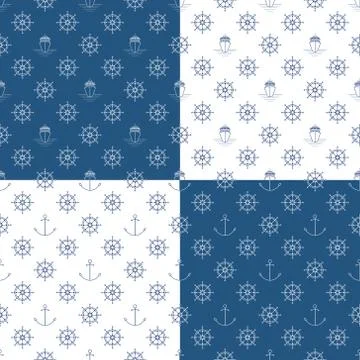 Patterns with Ship , Anchor and Ship's Wheel 스톡 일러스트