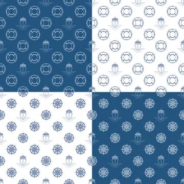 Patterns with Ship , Lifebuoy and Windrose Stock Illustration