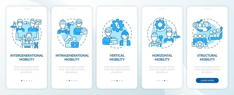 Patterns of social mobility blue onboarding mobile app screen Stock Illustration
