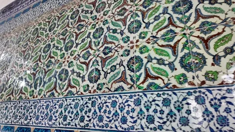 Patterns on tile wall at historical site in Turkey Stock Footage 330215385