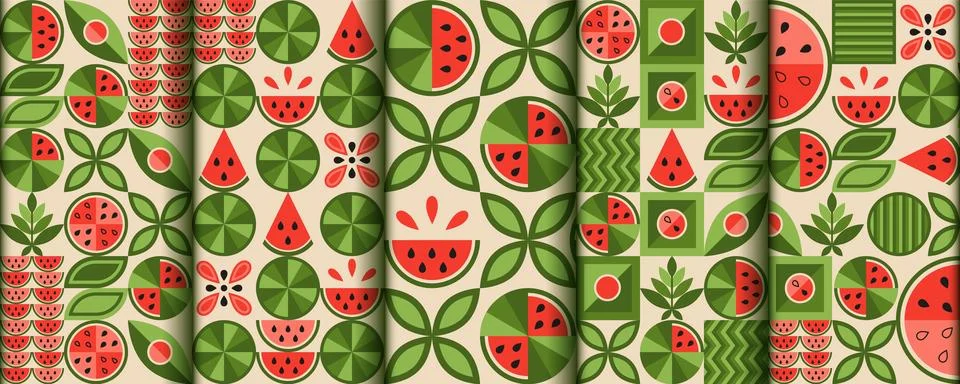 Patterns with watermelon elements in simple style Stock Illustration