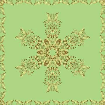 Patterns on yellow, neutral and brown colors. Seamless in Baroque style. Gracefu Stock Illustration