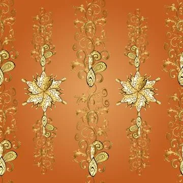 Patterns on yellow, orange and brown colors. Vector illustration. Curved doodlin Stock Illustration