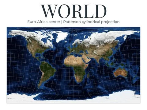 Patterson cylindrical projection of the world map. Euro-Africa centered vie.. Ilustração Stock