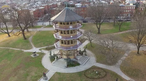 Patterson Park pagoda Aerial- Pull Back Shot Video stock 59703141