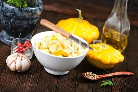 Pattisons on the wooden table Stock Photos