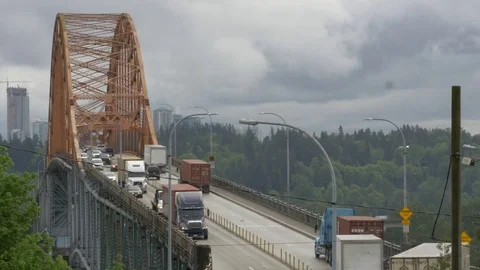 The Pattullo Bridge before replacement project, 2025. Upcoming traffic. Video stock 75722961