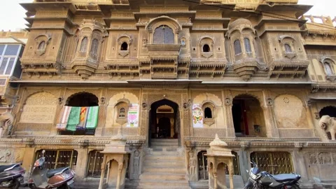 Patwon-ki-Haveli, a cluster of five intricately designed havelis in Jaisalmer Stock Footage 282791443