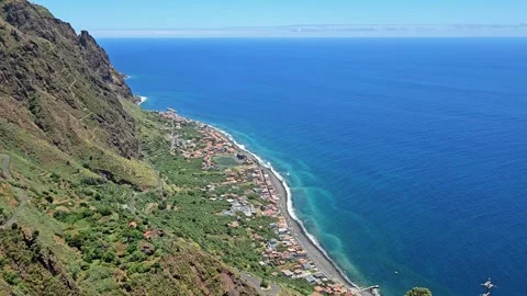 Paul do Mar view from the Miradouro do Precipicio, Madeira, Portugal Stock Footage 339497029