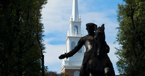 Paul Revere Statue, Boston Freedom Trail City History Stock Footage