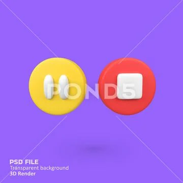 Pause and stop video button isolated 3d render icon illustration PSD Template