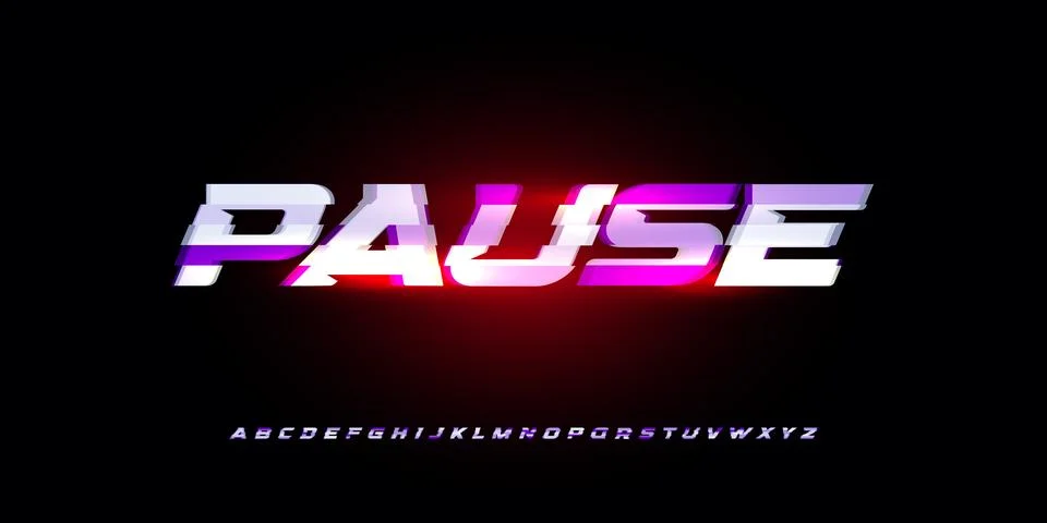 Pause Button Digital Sport Alphabet Font Gradient Vibrant Glow Red Neon Glitch Illustrazione stock