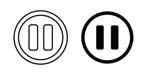 Pause button icon collection in black, Line icons, flat symbols Stock Illustration
