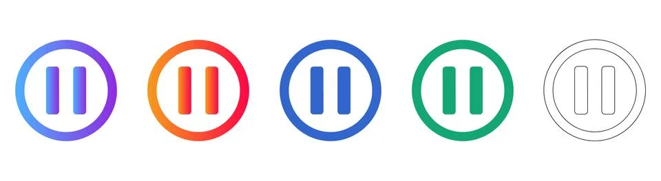 Pause Button Icon Set for Media Controls Stock Illustration