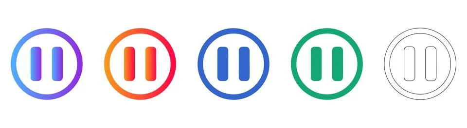 Pause Button Icons in Gradient and Outline Styles 스톡 일러스트