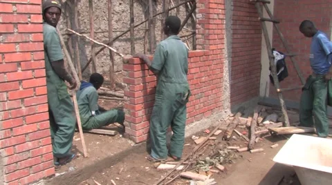 Pause in Construction Works on Building School in Rwanda Stock Footage 53162067