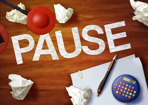 Pause desktop memo calculator office think organize Stock Illustration