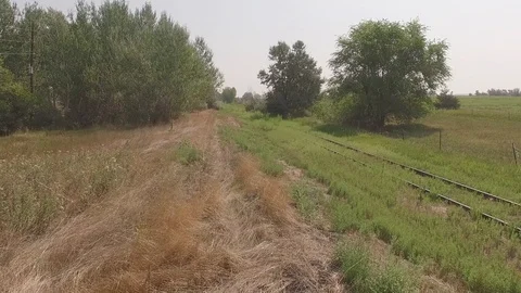 Pause, Fly Along Tracks and Lift Up Stock Footage 98959356