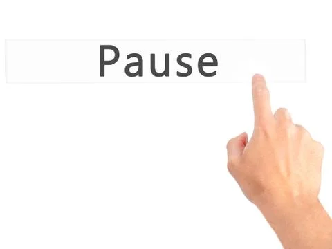Pause - Hand pressing a button on blurred background concept on visual screen Stock Photos