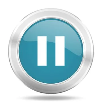 Pause icon, blue round metallic glossy button, web and mobile app design illu Illustrazione stock