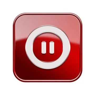 Pause icon glossy red, isolated on white background イラスト素材