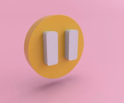 Pause icon, minimal 3d render illustration on light pink background. 스톡 일러스트