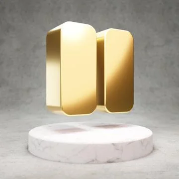 Pause icon. Shiny golden Pause symbol on white marble podium. Stock-Illustration