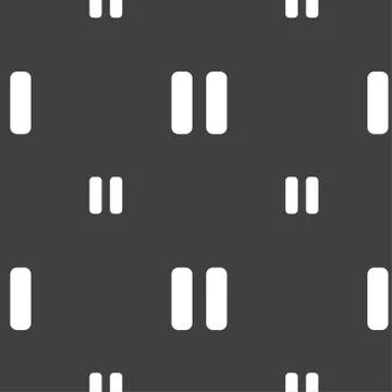 Pause icon sign. Seamless pattern on a gray background. Vector Illustrazione stock