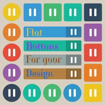 Pause icon sign. Set of twenty colored flat, round, square and rectangular butto Stockillustratie