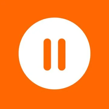 Pause icon sign. In white circle on a orange background. Stock Illustration