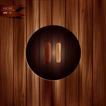 Pause icon.Meida player button. Wooden texture. イラスト素材