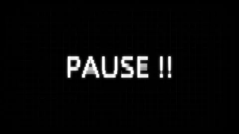 Pause text control animation features white pixelated typography indicators.. Stock Footage 341128898