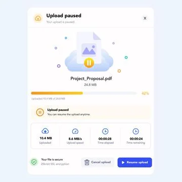Paused file upload interface. vector illustration イラスト素材