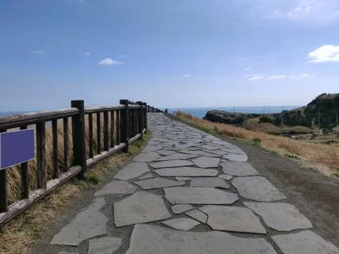 A paved foot path for hikers and walkers in songaksan mountain Stock Photos