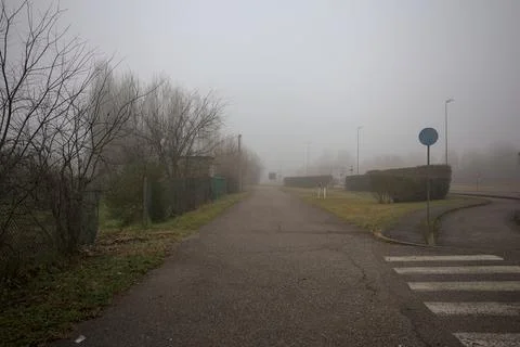Paved path on a misty day Stock Photos