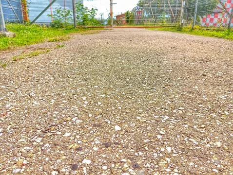 Paved road surrounded by green grass on the side of the road lit by the sun Stock Photos