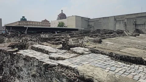 Paved Stone Platform Edge In Excavated Ruins, Templo Mayor, Mexico City, Mexico Stock-Footage 340372619