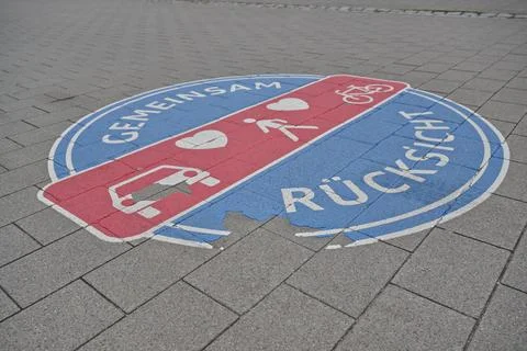 Pavement Mural Promoting Shared Space and Respect Stock Photos