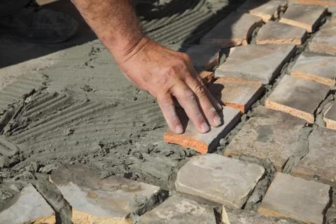 Pavement or terrace making, using recycling materials Stock Photos