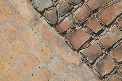 Pavement or terrace making, using recycling materials 库存照片