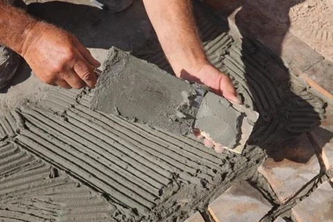 Pavement or terrace making, using recycling materials Stock Photos